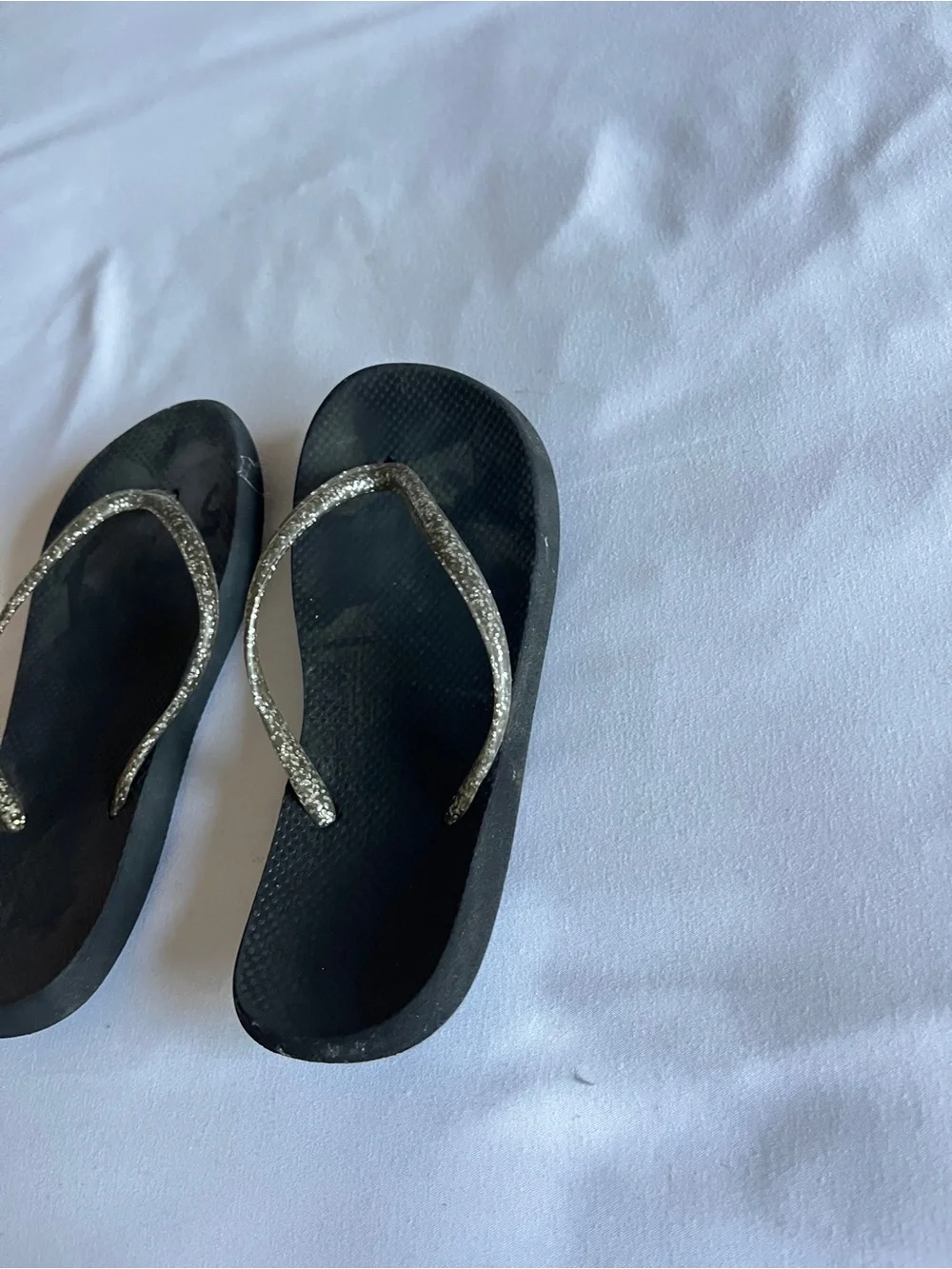 Black Glitter Flip Flops Sandals Slip On Summer Shoes Size Kids 1
